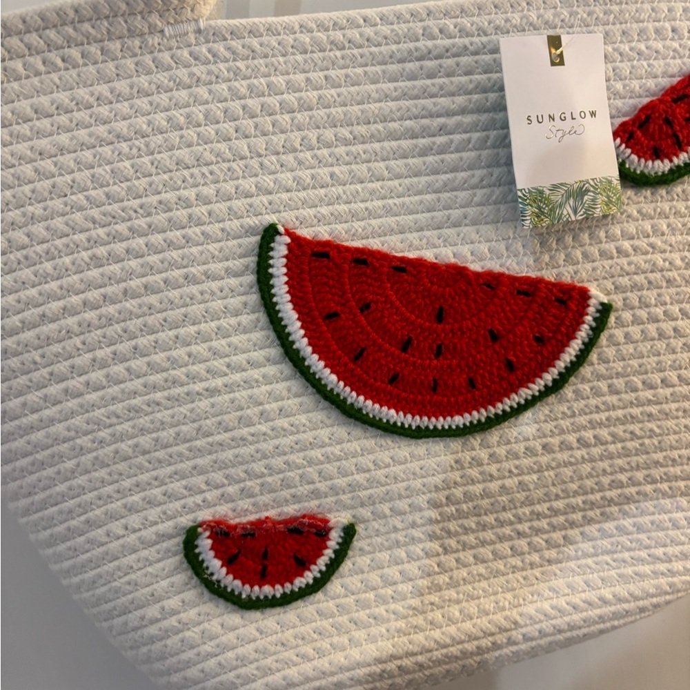 SunGlow Watermelon Themed Woven beach Bag/ Tote Bag NWT - Picture 7 of 7